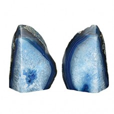 JIC Gem Home Decorative 2 to 3 Lbs Polished Geode Agate Bookends 1 Pair with Rubber Bumpers Dyed Blue Color