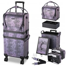 thinkstar Purple Makeup Train Case Lockable Rolling Cosmetic Trolley Storage Box