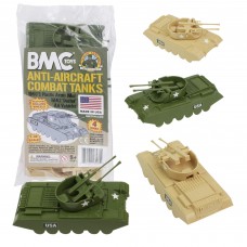 BMC Toys BMc classic Payton Anti-Aircraft Tanks - 4pc Tan green Plastic Army Men Vehicles