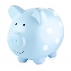 Pearhead ceramic Piggy Bank, Baby Boy Money Bank Keepsake, Nursery DAcor, Newborn gift, Blue Polka Dot