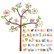 DECOWALL DA-1503 Animal Alphabet ABC and Owl Numbers Tree Kids Wall Decals Wall Stickers Peel and Stick Removable Wall