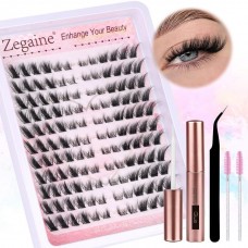 Zegaine Lash Clusters Kit Fluffy Eyelash Extension Cat Eye Lashes Natural Look Left Right DIY Lash Extension Kit Wispy Fox Eye