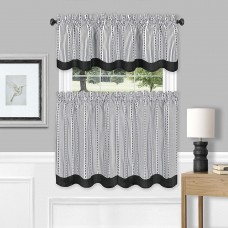 Achim 3-Piece Double Layered Window Kitchen Curtain Set Tier Panel & Valance, Black