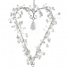 Crafted Creations Set of 2 Clear and White Beaded Heart Hanging Crystal 11'