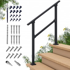 cHR Outdoor 3 Steps Handrail - Black Wrought Iron Handrail Kit (2-3 Step, Handrail)