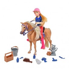 Sunny Days Entertainment Palomino Horse with Rider - Playset with 14 Realistic Grooming Accessories and Sounds | Blonde Doll