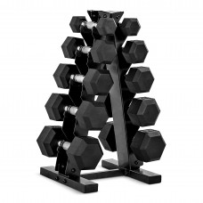 CAP Barbell 150 LB Coated Hex Dumbbell Weight Set with Vertical Rack Black New Edition