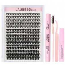 LAUBESS LASH DIY Lash Extension Kit Bond and Seal Lash Glue Remover 300 Pcs Lash Clusters Kit Mascara Wands Eyelash Extension Kit Eyelash Twe