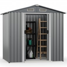 Costway 6 x 4 FT Outdoor Storage Shed Galvanized Steel Shed with Lockable Sliding Doors