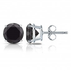 Bonjour Jewelers 14k White Solid Gold 1/2 CT Genuine Black Diamond Round Stud Earrings