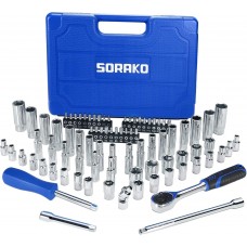 SORAKO 87-Piece Socket Set, 1/4' Drive Socket Set Including 72 Tooth Ratcheting Wrench,1/4-Inch Bits