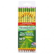 TICONDEROGA Pencils, Wood-Cased, Pre-Sharpened, #2 HB Soft, Yellow, 18 Count (X13818)