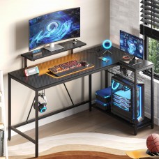 Bestier 58 L Shaped Gaming Desk with LED Lights & Power Outlets,Reversible Home Office Corner Desk with Shelves,Larger PC Workst