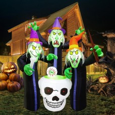 thinkstar Halloween Inflatable Outdoor, 6.2Ft Witch Inflatable Yard Decoration 3 Witch Around Cauldron With Led Light Green Eye Skul…