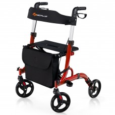 Costway Rollator Walker w/ Seat, Folding Aluminum Rolling Walker w/ 8-inch Wheels, Blue\Red