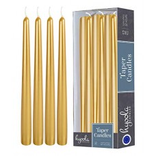 Hyoola 12 Pack Tall Metallic Taper Candles - 14 Inch Gold Painted Metallic, Dripless, Unscented Dinner Candle - Paraffin Wax with