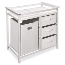 Badger Basket Modern Baby changing Table with Laundry Hamper, 3 Storage Baskets, Pad, Fresh WhiteWhite