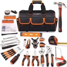 REXBETI 219-Piece Premium Tool Kit with 16 inch Tool Bag, Steel Home Repairing Tool Set, Large Mouth Opening Tool Bag with 19 Po