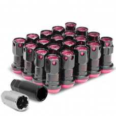 DNA Motoring M12 x 1.25 Open End 16-Piece Aluminum Steel Wheel Lug Nuts + 4 Lock Nuts + 1 X Lock Nut Key (Pink)