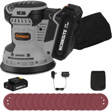 Worksite 20V MAX Cordless Random Orbital Sander, 5-Inch Variable Speed Orbital Sander w/2.0A Battery, Charger,Dust Collector and 30pcs S