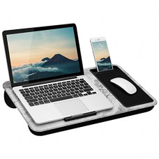 LapGear Home Office Lap Desk with Device Ledge, Mouse Pad, and Phone Holder - White Marble - Fits Up To 15.6 Inch Laptops - styl