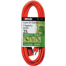 Woods 267 16/3 Outdoor Heavy Duty, Waterproof Flexible Vinyl Jacket, 3-Pronged, 25-Foot Extension Cord, 13 AMP, 1625 Watts, 125