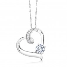 Gem Stone King 10K White Gold Heart Necklace Forever Brilliant Created Moissanite and Lab Grown Diamond