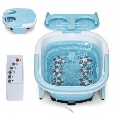 Costway Foldable Foot Spa Bath Motorized Massager w/ Bubble Red Light Timer Heat Blue