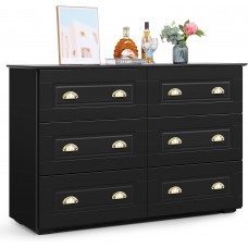 Generic Modern Dresser for Bedroom with Deep Drawers, Wooden 6 Drawer Double Dresser for Living Room,Wide Chest of Drawers with Storage