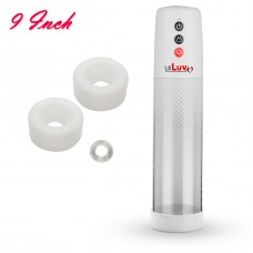 LeLuv White iPump Battery Power Penis Pump 9' Dotted Cylinder & C.Ring + 3 Small Sleeves