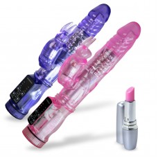 LeLuv Rabbit Vibrator SLIM BUNNY Waterproof with Discreet Lipstick Massager