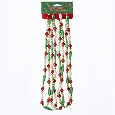 Kurt S. Adler Kurt Adler 9 Plastic Gold, Red Green & White Pearl Round Bead With Water Drop Bead Hand Strung Garland